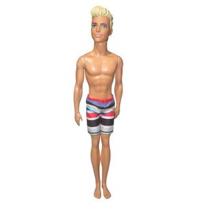 - Mattel Barbie Ken Beach Doll with Striped Swim Trunks blonde hair kids toy*